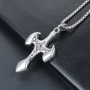 <b>Cross</b> Necklace Stainless Steel Pendant With Floral Pattern Men's Hip Hop Jewelry SP729 - Product Image 2