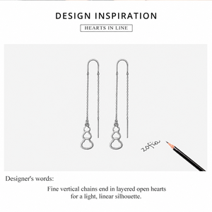 Boucles d'oreilles pendantes en acier inoxydable avec double cœur ouvert et longue chaîne, couleur acier - Product Image 3