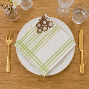 Serviette en coton de qualité supérieure avec imprimé grenade et bordure rayée verte |   Serviette de table en coton imprimée décorative pour la table à manger - Product Image 2