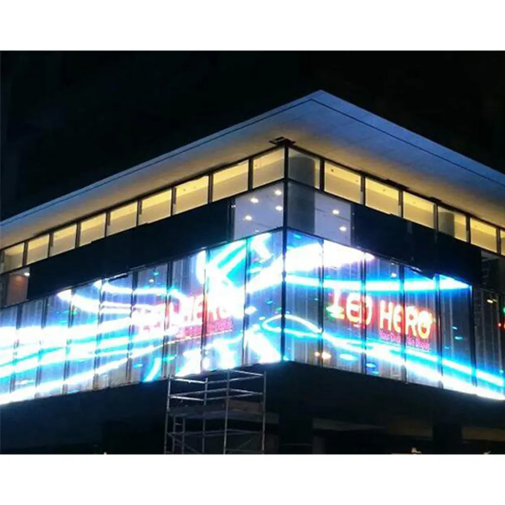 Buiten Waterdicht P10.4 1000*500Mm Transparantie Led Scherm Film Geleid Commercieel Reclamebord