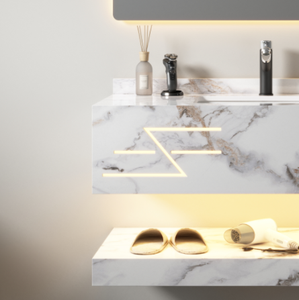 Mueble de <span class=keywords><strong>baño</strong></span> Mable con luz Led, armario de <span class=keywords><strong>baño</strong></span> de pizarra de roca de doble capa, moderno Hotel SIMU con espejo, precio barato, 80cm - Product Image 6