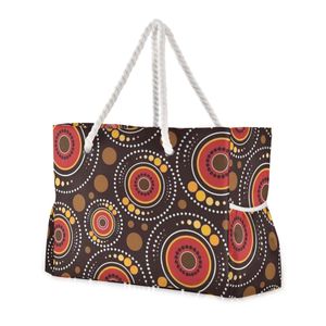 Bolso de Playa Grande de Nailon con Diseño de Arte Aborigen Australiano para Mujer, con Asas de Cuerda y Logotipo Personalizado - Product Image 6
