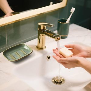 ZHIYAN Lot de 2 porte-savons en céramique pour une <span class=keywords><strong>douche</strong></span> plus propre, support décoratif pour <span class=keywords><strong>savon</strong></span> en barre carré, shampoing ou éponge, facile à nettoyer - Product Image 4