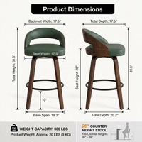 Sgabelli da Bar Girevoli in Stile Mid-Century Moderno con Telaio in Legno di Noce, Rivestimento in Pelle PU, Schienale e Poggiapiedi - Uso Commerciale