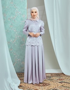 SIPO Eid Nouveau Design Moderne Malaisie Femmes Robe Bleue Ensemble Musulman Dentelle Tissu Broderie Baju Kurung - Product Image 6