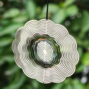 3D Stainless Steel Petal-shaped Wind Chimes 360 Degree Rotating Pendants Balcony Patio Decoration