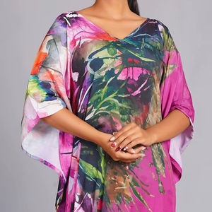 Caftán de Lujo Estilo Boho para Mujer, Tela Satinada con Estampado Floral, Largo, para Playa o Verano, Excelente Precio, Ideal para Regalo - Product Image 1