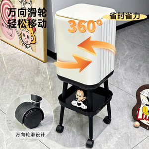 Poubelle haute rectangulaire avec couvercle, ouverture par pression, roulettes, pour intérieur, cuisine, salon - Product Image 2