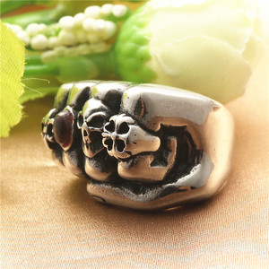 <b>Skull</b> <b>Ring</b> Men's Retro Silver Stainless Steel Punk Style With Red Stone Bezel Setting Gift Jewelry - Product Image 2