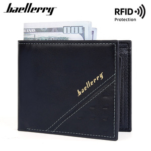 Baellerry <b>Men's</b> Tri-Fold <b>Wallet</b> Anti-Theft Solid Color Leather <b>Wallet</b> Everyday Use - Product Image 4