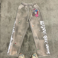 Pantalon de jogging personnalisé en toile avec appliques graphiques, patchs brodés, slogan, coupe droite, jambe large, baggy, délavé à l'acide, pour homme, style flare