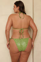 Ensemble bikini deux pièces vert à sequins, style triangle, dos nu, pour femme, en Spandex et Polyester, uni, avec liens latéraux, broderie à sequins, cordon de serrage, options OEM