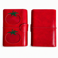 Carnet A6 en cuir PU rouge, motif tomate, design à trois volets avec emplacements pour cartes intégrés, carnet portable en cuir pour la vente en gros en usine