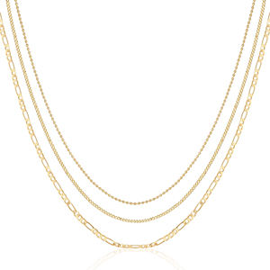 Collar de cadena fina con cuentas, de <span class=keywords><strong>tres</strong></span> capas, de latón, de 1.5 mm, estilo cubano, para 35+38+42+5 cm - Product Image 6