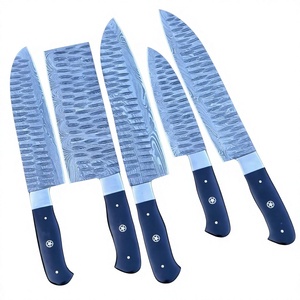 Ensemble de couteaux de cuisine Chef Cutlery, 5 pièces, lames en acier Damas, manche en résine noire, épaisseur 4 mm, finition brossée, réglable - Product Image 1