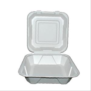 500g Paper-Based Biodegradable Bagasse Clamshell Box Compostable Sugarcane Fiber <b>Takeaway</b> <b>Container</b> <b>with</b> Hinged <b>Lid</b> - Product Image 3