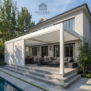 Pérgola de aluminio con lamas motorizadas para exteriores, montada en pared, 3x4, 4x4, 3x6, 6x4, impermeable, moderna, de lujo, para jardín, gazebo adjunto a la casa 2 - Product Image 4