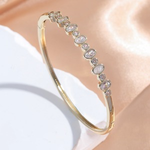 Bracelet tendance plaqué or avec zircon coloré, bijoux pour femmes, design géométrique, cadeau - Product Image 4