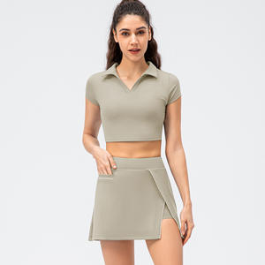 Custom LOGO Classic Sport <span class=keywords><strong>2</strong></span>-delige set korte mouw poloshirts <span class=keywords><strong>2</strong></span>-in-1 rokjes Tennis Gym Padel kledingset - Product Image 4