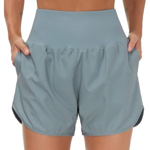 Pantalones cortos deportivos de cintura alta para mujer FOXA con forro y bolsillos con cremallera - Product Image 2
