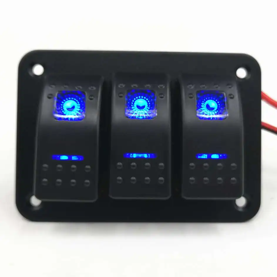 YJ Saklar Rocker 12V LED Biru 3 Gang, Sirkuit Panel Kontrol Sakelar Rocker untuk Mobil Perahu 5 Pin (Menyala) Mati (On), Saklar Rocker 12V