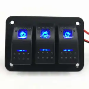 YJ 3 Gang Blue LED 12V Rocker Switch Control Panel Circuit for Car Boat 5 Pin (on) off (on) 12V Carling Rocker Switch