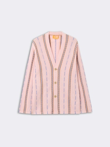 春夏男士细条纹针织开衫粉色棉质长袖V领前扣多色毛衣OEM - Product Image 6