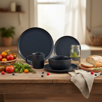Service de table en grès noir Guangda |   Vaisselle de luxe avec assiettes et tasses |   Résistant à la chaleur, compatible lave-vaisselle, écologique