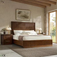 Lit plateforme moderne minimaliste à rainures, en chêne massif, fait main, très grand, ensemble de meubles de chambre en bois massif