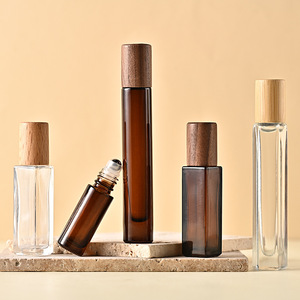 Luxury <strong>Walnut</strong> Cover Amber square Glass Roll on Bottle clear Round 3ml 5ml 10ml 15ml Empty <strong>Essential</strong> <strong>Oil</strong> Glass Roll on Bottle - Product Image 3