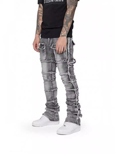 Jeans déchirés pour homme NOWY, coupe évasée, extensibles, respirants, taille mi-haute, décontractés, effet vieilli, style cargo, vente en gros - Product Image 3
