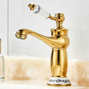 Grifo de Lavabo de Porcelana Blanca Esmaltada para Baño Europeo, Grifo Monomando para Lavabo de Sobremesa, Agua Fría y Caliente, Titanio Dorado, Venta al por Mayor - Product Image 4