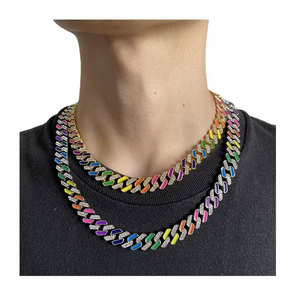 Pulsera <span class=keywords><strong>de</strong></span> eslabones cubanos con patrón geométrico <span class=keywords><strong>de</strong></span> 12 mm al por mayor, costuras coloridas en <span class=keywords><strong>cadena</strong></span> <span class=keywords><strong>de</strong></span> moissanita, material principal aleación, joyería - Product Image 1