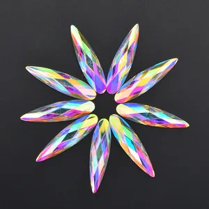 Wholesale 9*36mm Flat Back Applique Non Sewing Resin Crystal Stones Large Crystal AB Teardrop Rhinestone