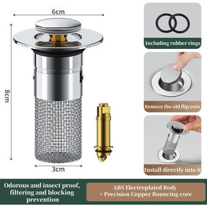 Bonde de douche escamotable en acier inoxydable avec filtre anti-cheveux pour lavabo de salle de bain, 1 pièce - Product Image 2