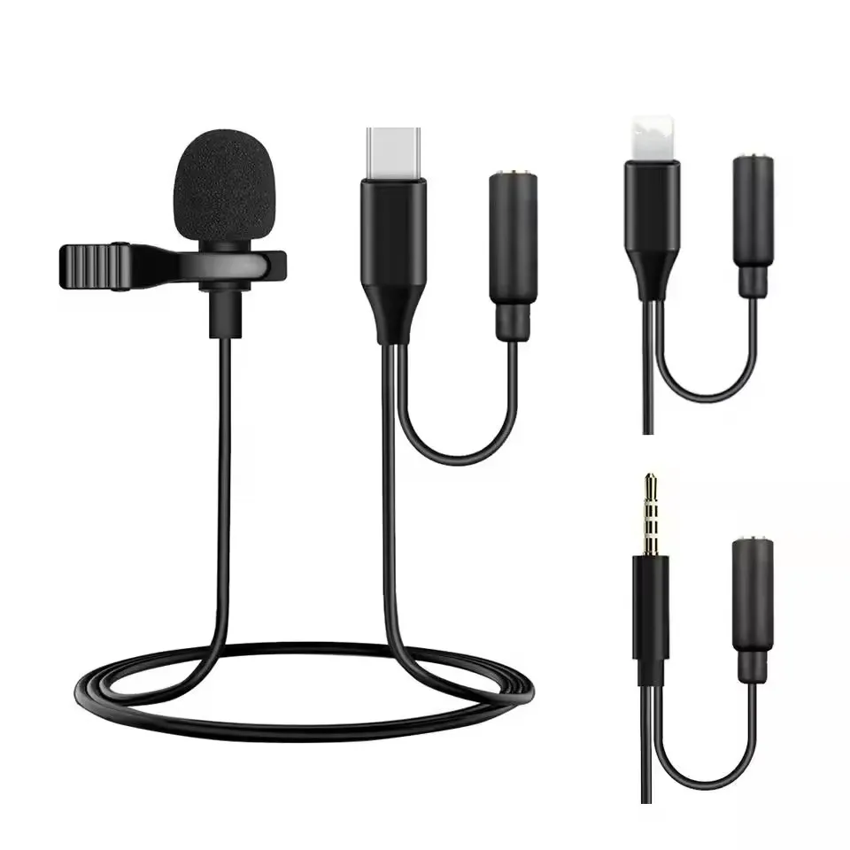 H-042 Phone Microphone Condenser Clip-On 3.5Mm Jack Interface Mini Portable Lapel Lavalier Mic Wired Type C IOS for iphone