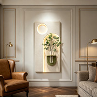 Décoration murale nordique en texture sable 3D avec lumière LED, support de vase en verre, plante verte artificielle, décoration intérieure