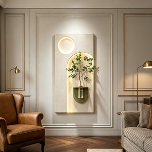 Luz LED 3D con textura de arenisca, arte <span class=keywords><strong>mural</strong></span> nórdico para pared, decoración con soporte de florero de vidrio, planta verde artificial, decoración para el hogar - Product Image 3