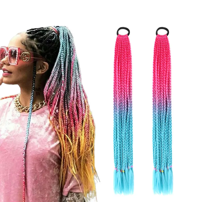Großhandel Kinder-Häkelzöpfe Haarschleife farbige Ombre Regenbogen-Schleife Pferdeschwanz hochtemperatur elastisches Haar Seil Prinzessin