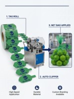 Vente en gros usine : Rouleau d'étiquettes en plastique pour fruits, forme haltère et nœud papillon, avec logo personnalisé, pour sacs filets à fruits