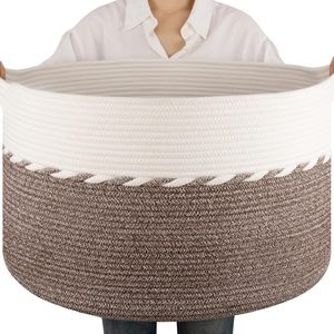 Grand <span class=keywords><strong>panier</strong></span> avec poignée, <span class=keywords><strong>panier</strong></span> à linge, bacs et boîtes de rangement pour couvertures, oreillers, jouets pour enfants, chiens - Marron et blanc - Product Image 1