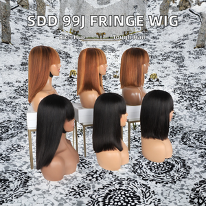 Parrucca corta SDD con frangia in pizzo trasparente per donne nere 99J 12A capelli Remy brasiliani - Product Image 3