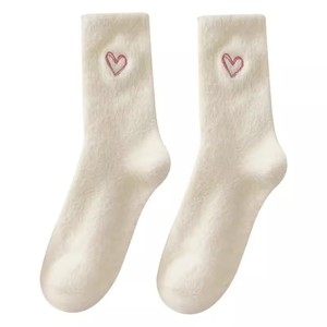 Cute Solid Color Heart Embroidered Fleece <b>Socks</b> For Women Warm Soft Sleep Floor <b>Socks</b> - Product Image 5