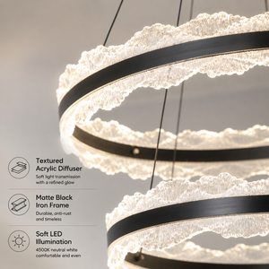 Lustre moderne à trois anneaux, LED tricolore à intensité variable avec télécommande, en fer, hauteur réglable, pour salle à manger, villa et maison - Product Image 4