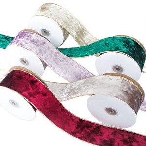 Pita Beludru Poliester Bunga Grosir dengan Kawat Besi Berlapis Emas, Tahan Lama, Bahan untuk Dekorasi Pita Karangan Bunga Pohon Natal - Product Image 3