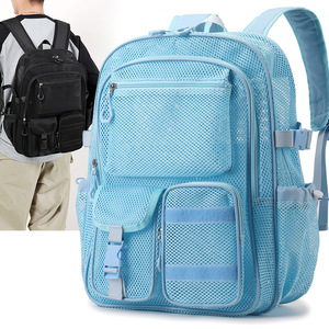 Cross-border Custom Hollow-out Multi-pocket <b>Backpack</b> Large Capacity Student Mesh <b>Backpack</b> <b>Computer</b> Bag Travel Beach Bag - Product Image 1