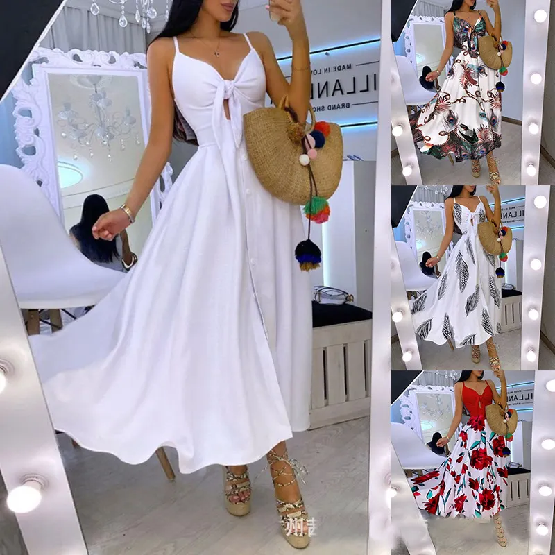 ملابس بالجملة جديد فستان بلا حمالات فستان طويل فستان أبيض للنساء التركيات للخروج مع فتحة رقبة شكل V فساتين كاجوال