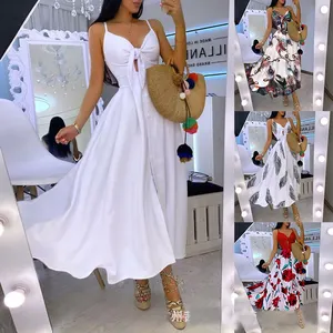 Vêtements Vente en gros Nouvelle robe sans bretelles Infinity Robes Blanco De Mujer Para Ninas Turquie Sortie Robe à col en V avec nœud Robes décontractées