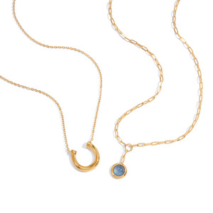 Collier pendentif en forme de sabot de cheval en acier inoxydable avec pierre bleue sertie, bijou de mode pour femme, cadeau - Product Image 5
