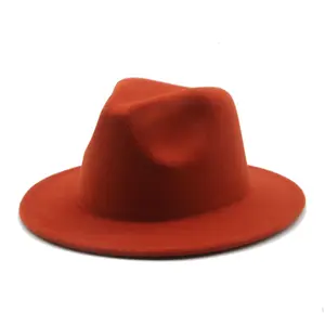 54cm Head Size Kids Girls Boys Wool Felt Fedora Hat Western Jazz Chapeau Hats For Children